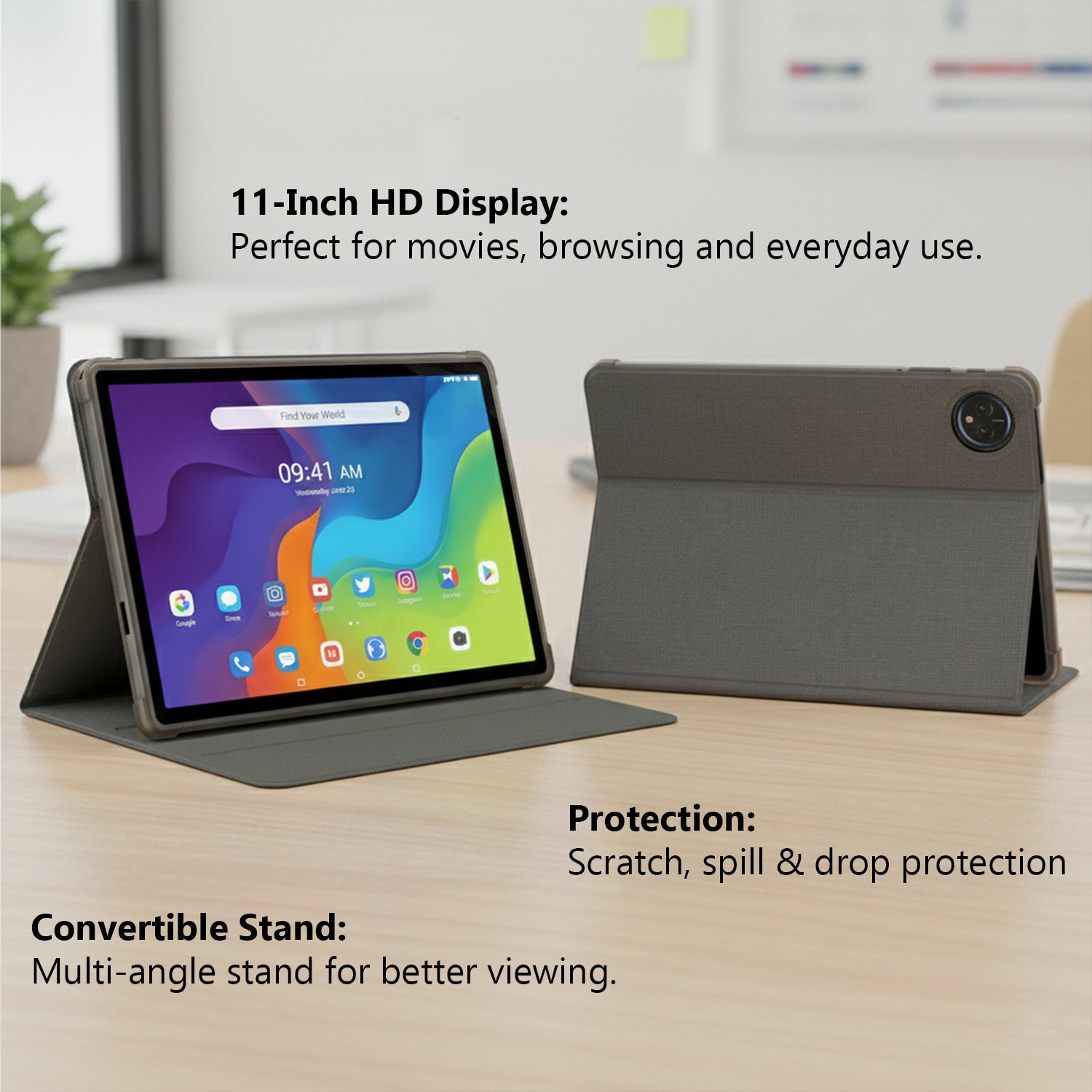 tabtoday 11 inch Tablet with Case, Android 14, Octa-Core Processor 128GB ROM - Black