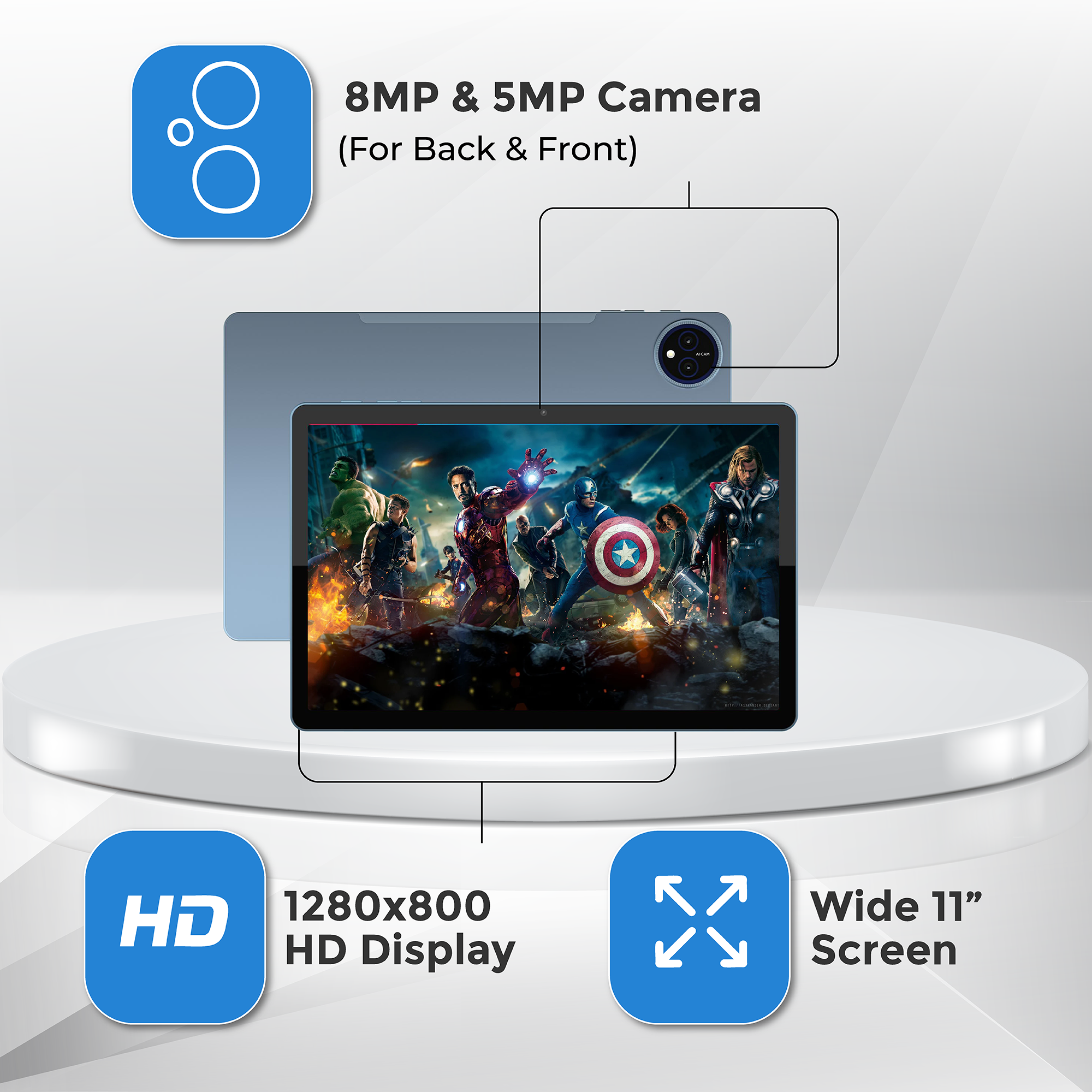 tabtoday 11 inch Tablet with Case, Android 14, Octa-Core Processor 128GB ROM - Blue