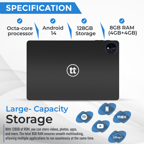 tabtoday 11 inch Tablet with Case, Android 14, Octa-Core Processor 128GB ROM - Black